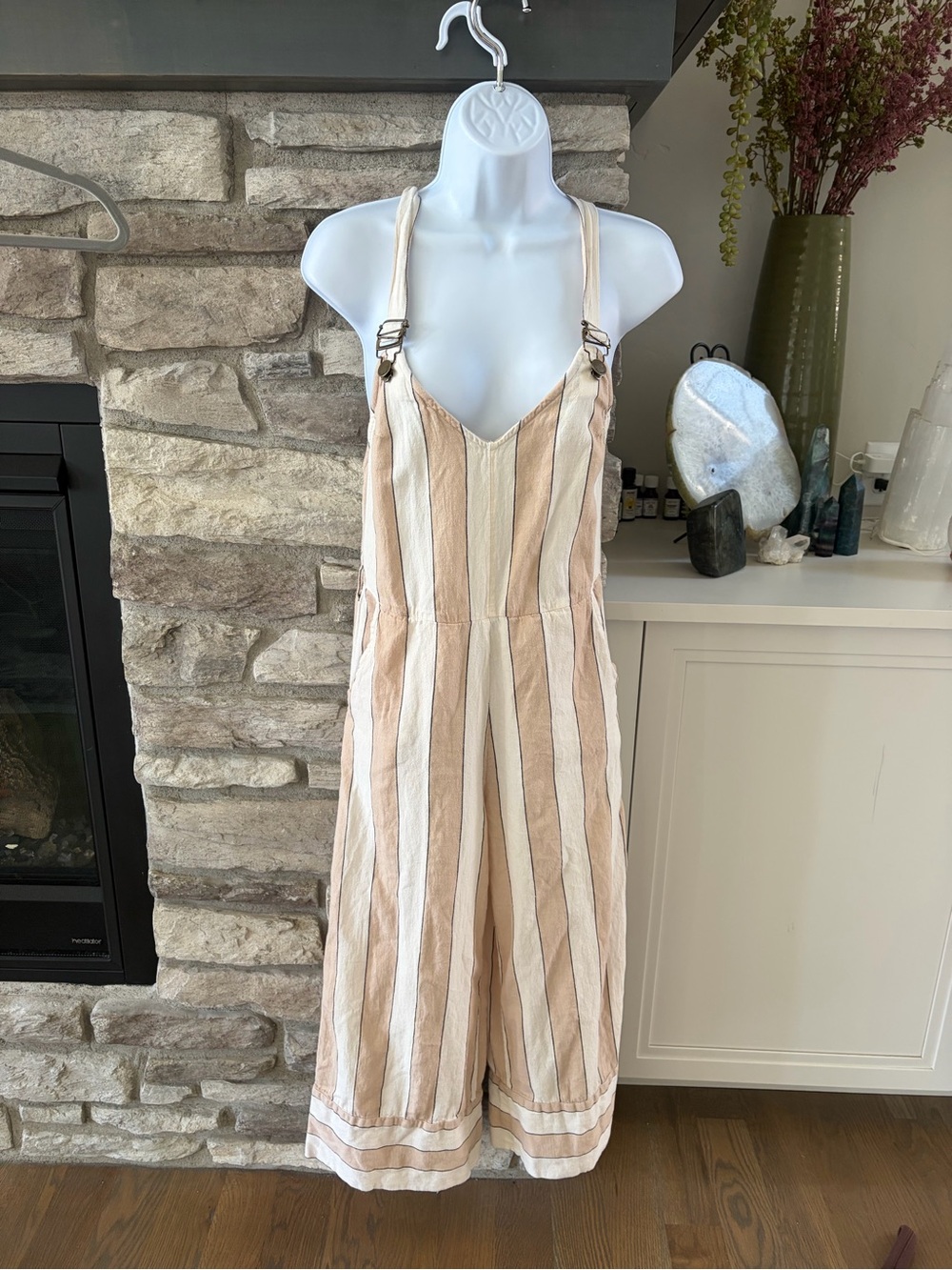 Billabong Bella Day Beige and Cream Striped Linen-Blend Jumpsuit